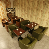 美式复古咖啡厅沙发桌椅组合西餐厅双人皮沙发卡座沙发桌椅组合