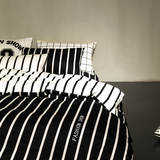 个性四件套全棉时尚简约黑色格子黑白条纹床单床上用品纯棉1.8床