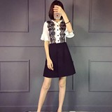 欧美2016夏季新款高端名媛a字裙修身雪纺连衣裙气质淑女黑色裙子