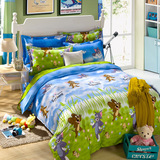 纯棉蓝色猫和老鼠卡通图案四件套全棉被套绿色花草床单床上用品
