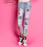 L81B-WSNC20 LALABOBO 正品代购牛仔裤长裤新品织章大破洞男友裤