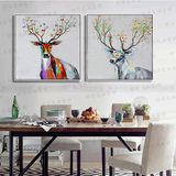 北欧装饰画玄关家庭抽象画美式风格挂画客厅现代简约油画麋鹿