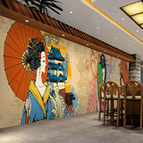 手绘日式漫画美女人物 定制大型壁画卧室客厅电视背景墙纸