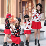 亲子装春装2016新款韩版母女装女童裙子套装童装两件套春秋短裙潮