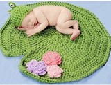 T146 青蛙王子帽+荷叶毯 儿童手工帽宝宝帽编织大花朵婴儿帽 190g