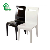 现代简约黑白纯色靠背椅烤漆家用一体成型餐椅宜家亮光实木椅子