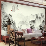 中国风黑白水墨画山水画电视背景墙纸客厅壁画壁纸无纺布墙布防污