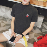 韩版夏季小清新半高领短袖t恤男糖果色纯棉修身款半袖体恤打底衫