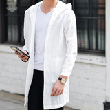 夏秋季中长款皮肤风衣男士修身披风超薄款防晒服韩版个性青年外套