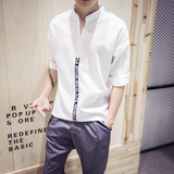 亚麻短袖t恤男 夏季大码青年韩版套头蝙蝠衫七分中袖T恤衫男装潮