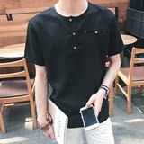 中国风棉麻初中高中学生短袖t恤衫青少年上衣体恤大码男孩子夏装