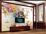 瓷砖电视背景墙中式简约精雕3D客厅艺术仿古墙砖 牡丹花富贵平安