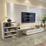 白色烤漆电视机柜简约 时尚小户型客厅可伸缩钢化玻璃电视地柜