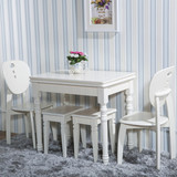 地中海实木美式乡村折叠餐桌椅可伸缩餐桌组合象牙白色小户型餐桌