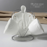欧式陶瓷咖啡杯碟套装高档浮雕创意2件套茶具杯碟配架子送勺包邮