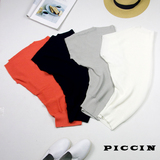 PICCIN2016夏季新款女装半高领短袖针织衫女套头修宽松毛衣蝙蝠袖