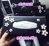汽车遮阳板纸巾盒 韩国创意挂式女带钻皮革抽纸盒可爱卡通纸巾夹