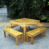 现代简约方桌碳化实木方桌长凳组合防腐户外桌凳组合户外休闲桌凳