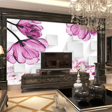 紫色花卉3D立体电视背景墙纸卧室客厅壁纸餐厅环保无纺布定制壁画
