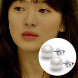 原创 S925银天然淡水珍珠耳钉女时尚日韩国耳环防过敏银饰品包邮