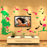 荷花鱼水晶3d亚克力立体墙贴客厅沙发电视背景墙贴家居饰品装饰画