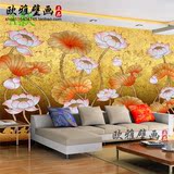 佛教壁画中式东南亚风格客厅沙发玄关电视背景墙纸壁纸金雕色荷花