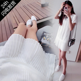 2016新款裙子夏季韩版小清新宽松大码白色雪纺短袖连衣裙女装短裙