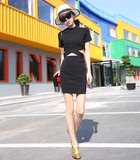 MINIABBY 高弹性 时尚小性感冰丝针织面料黑色半裙套装