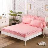 纯棉床笠单件蕾丝花边床罩素色床单加厚全棉防滑保护套1.51.8米