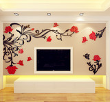 蝴蝶花藤3d亚克力立体墙贴画客厅沙发电视背景墙壁室内房间装饰品