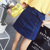 小银子2016夏季新款韩版拉链系带A字显瘦牛仔半身裙女短裙子Q4360