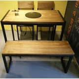 美式复古创意餐厅烧烤桌子铁艺做旧火锅餐桌椅实木火锅桌椅组合