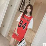 2016夏装新款韩版宽松中长款短袖T恤篮球衣服女装潮韩国原宿bf风