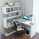 特价 书房烤漆旋转台式家用电脑桌带书架 转角写字台书柜书桌组合
