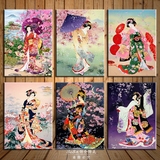 日本仕女装饰画樱花日式墙画客厅壁画料理餐厅挂画饭店无框画和服
