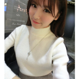 冬季新款韩版加厚保暖半高领长袖兔绒毛衣女套头短款针织打底衫女