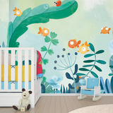 手绘海底世界儿童房墙纸 绿色环保卧室客厅背景墙壁纸 定制壁画