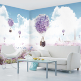 天空浪漫薰衣草墙纸 客厅电视背景墙壁纸 梦幻热气球婚房卧室壁画