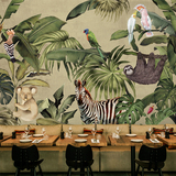 东南亚动物热带雨林墙纸 卧室客厅电视背景墙壁纸 手绘定制壁画