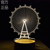 北欧宜家木质3D摩天轮音乐台灯欧式创意床头灯LED生日礼物送女生