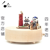 Jeancard台湾木质发条音乐盒熊猫骑车创意礼物六一儿童节创意礼物
