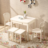 白色实木可折叠的餐桌可伸缩简约小户型吃饭桌子带椅凳家用小餐桌