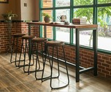 星巴克复古实木铁艺餐桌椅组合长方形高脚漫咖啡厅奶茶店酒吧台桌