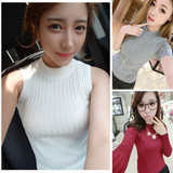 2016春季韩版短袖t恤打底衫女套头短款显瘦百搭针织衫紧身薄毛衣