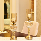 美式欧式水晶玻璃餐桌欧式蜡烛台摆件 法式浪漫晚餐烛台装饰品