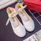 夏季厚底女鞋子韩版甜美布鞋女休闲鞋系带白色帆布鞋女文艺小白鞋