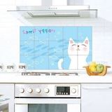 林林日用 可爱卡通小猫铝珀防油污墙贴 厨房防油贴纸 瓷砖防油贴