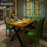 铁艺复古实木高档西餐厅咖啡店酒吧桌椅 拼花4人餐桌椅子定制