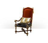布艺单人沙发椅高靠背休闲椅子卧室复古咖啡椅欧式实木老虎椅美式
