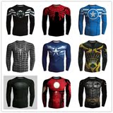 漫威复仇者联盟美国队长钢铁蝙蝠侠超人紧身衣男运动健身长袖T恤